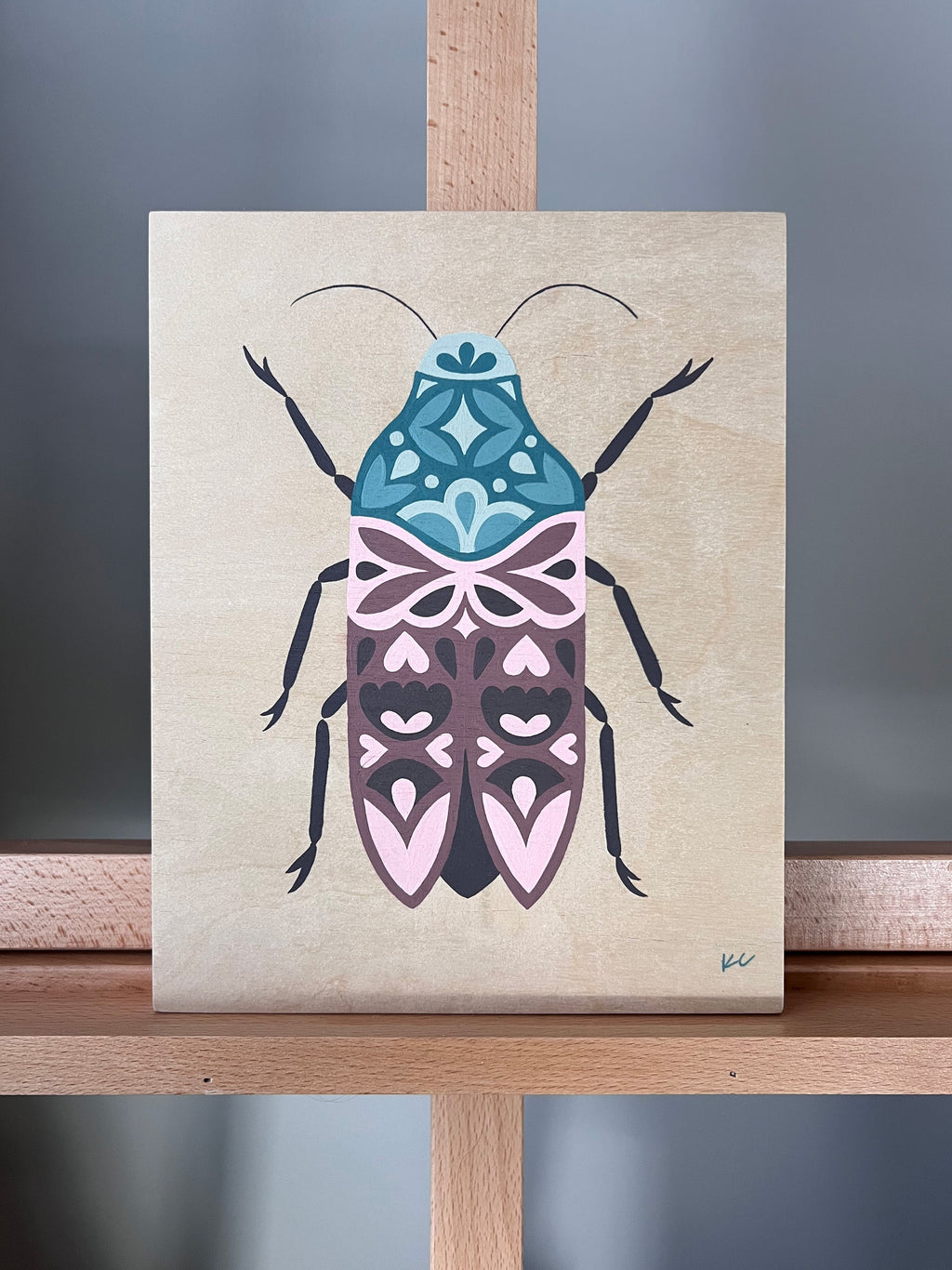 Beetle 03 Original Painting - Acrylic Gouache on Wood Panel