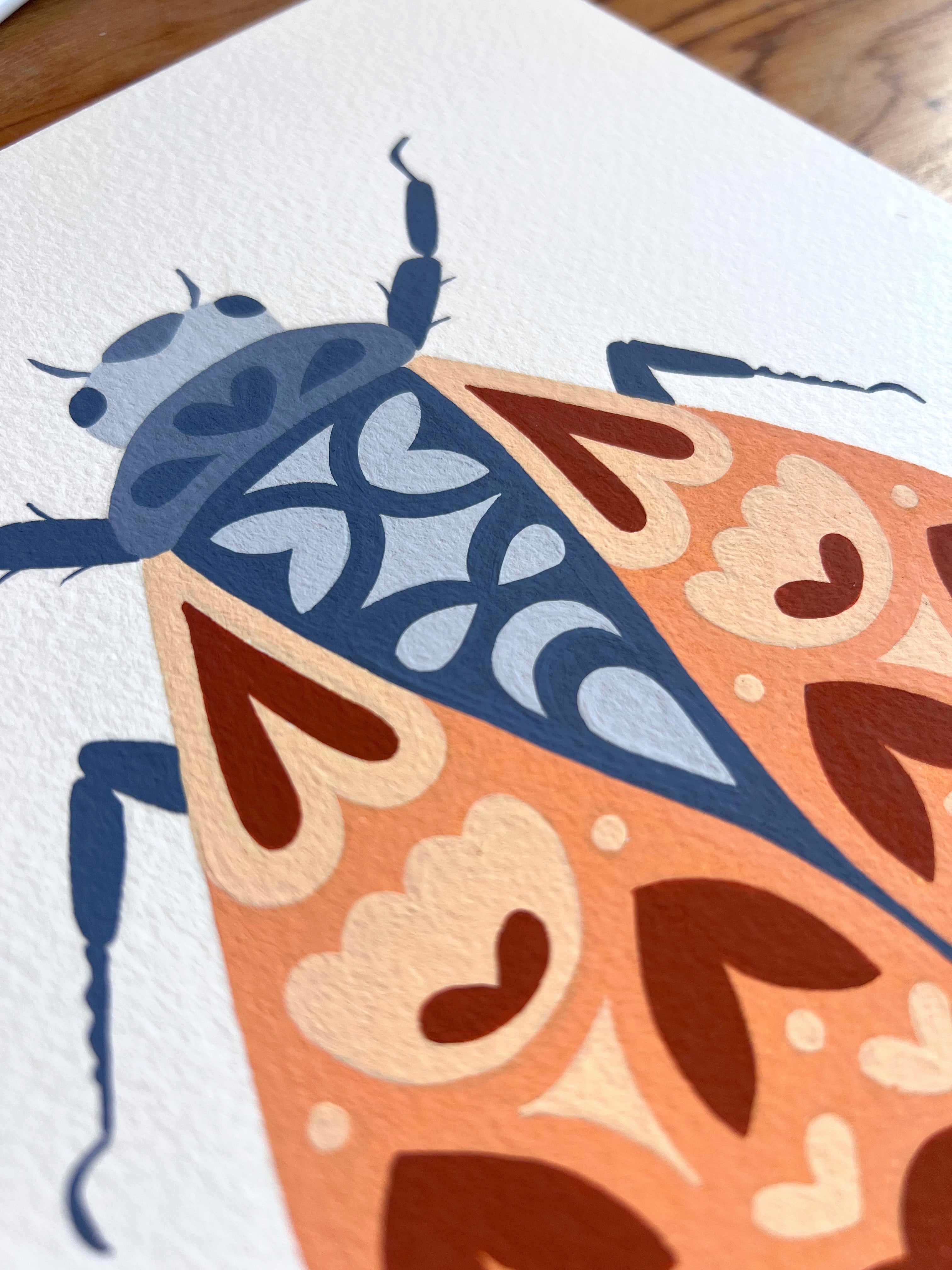 Cicada 01 Original Painting - Acrylic Gouache on Cold Press Watercolor Paper