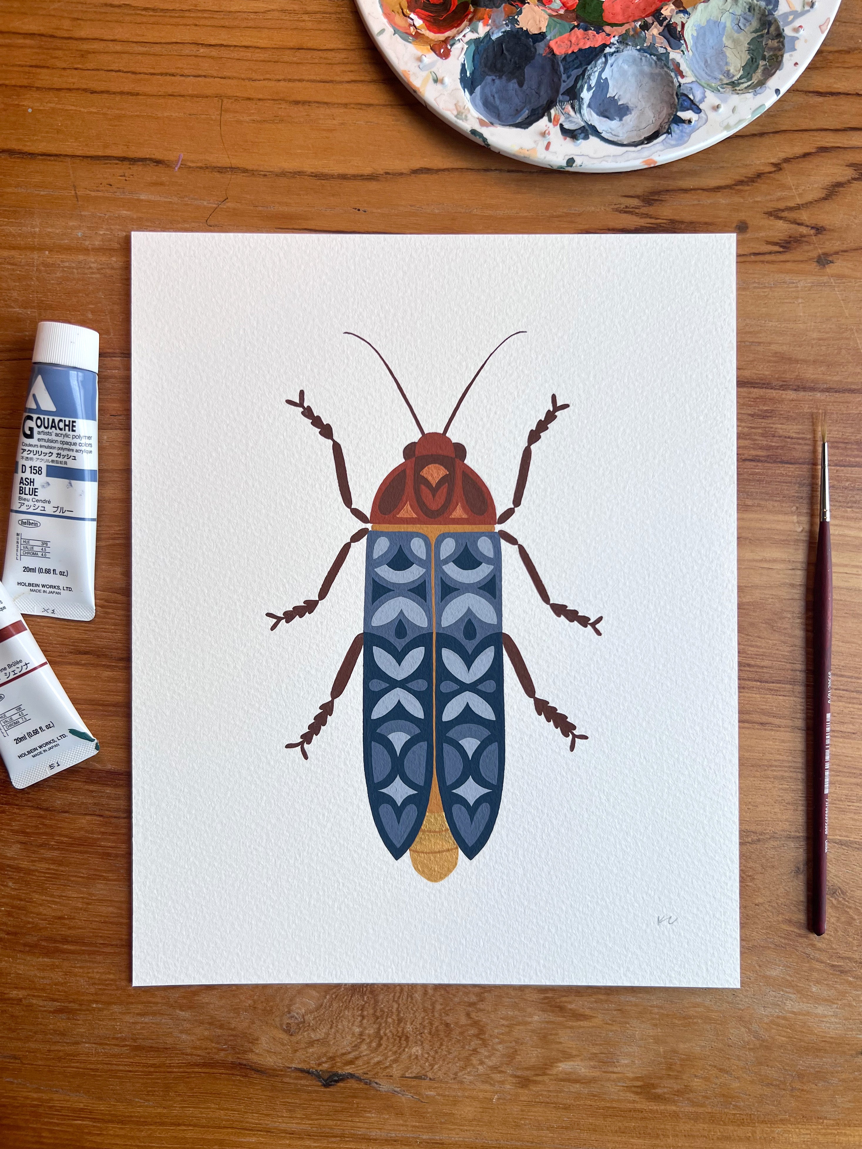 Lightning Bug Original Painting - Acrylic Gouache on Cold Press Watercolor Paper