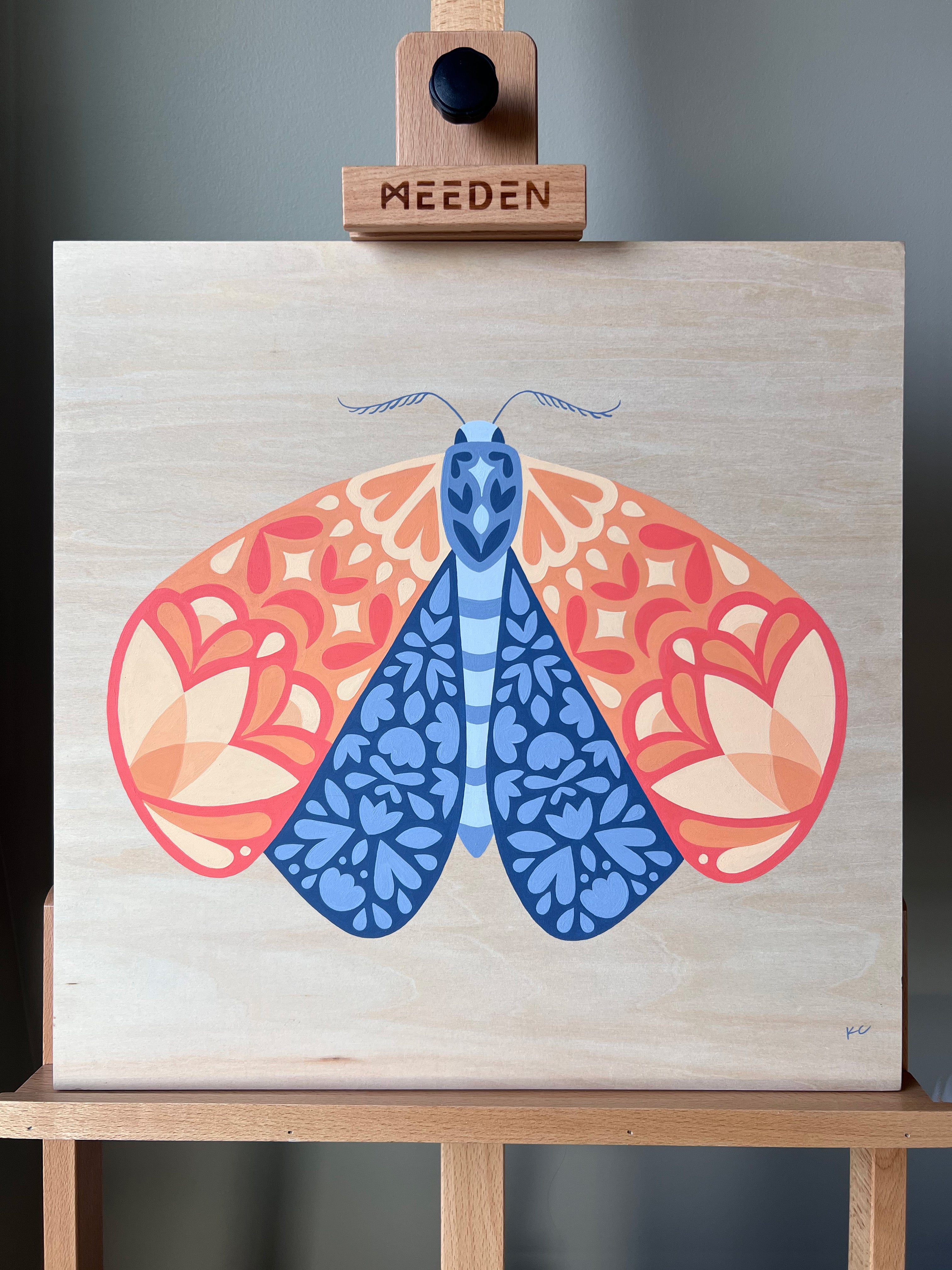 Moth 02 Original Painting - Acrylic Gouache on Wood Panel
