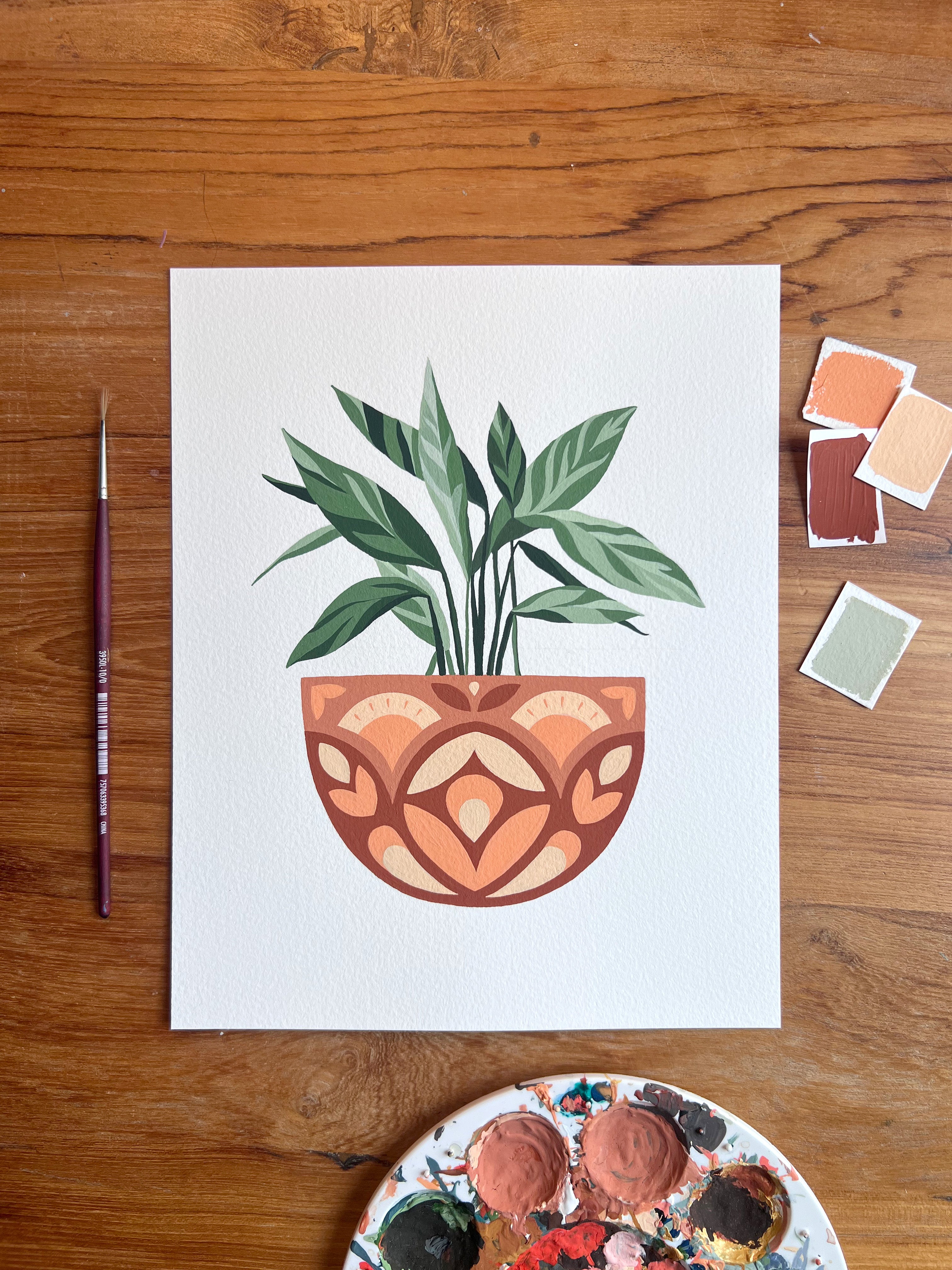Plant 01 Original Painting - Acrylic Gouache on Cold Press Watercolor Paper