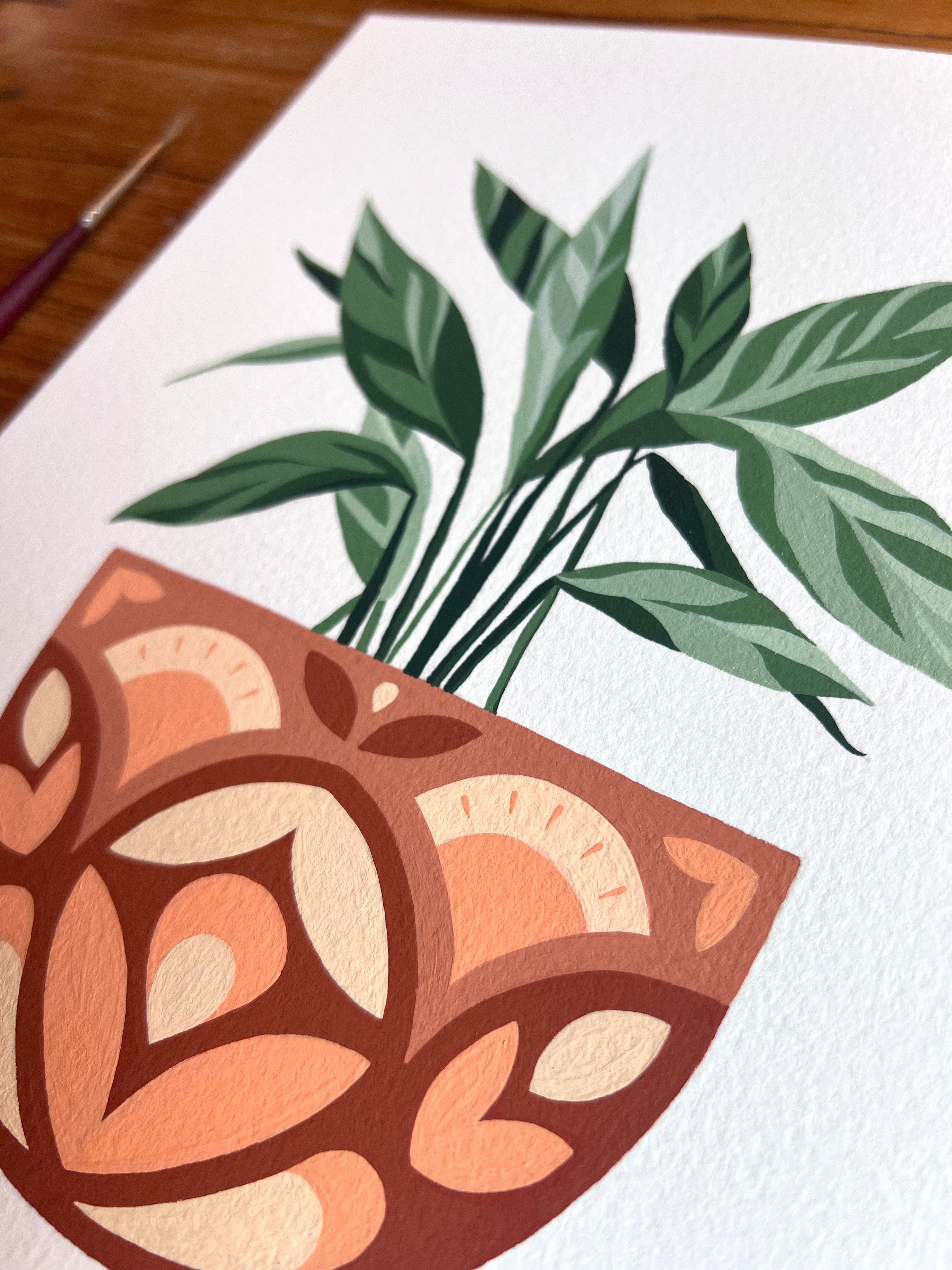 Plant 01 Original Painting - Acrylic Gouache on Cold Press Watercolor Paper