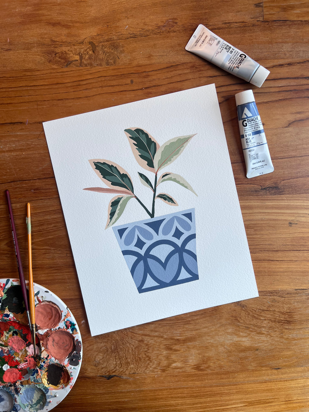 Plant 02 Original Painting - Acrylic Gouache on Cold Press Watercolor Paper