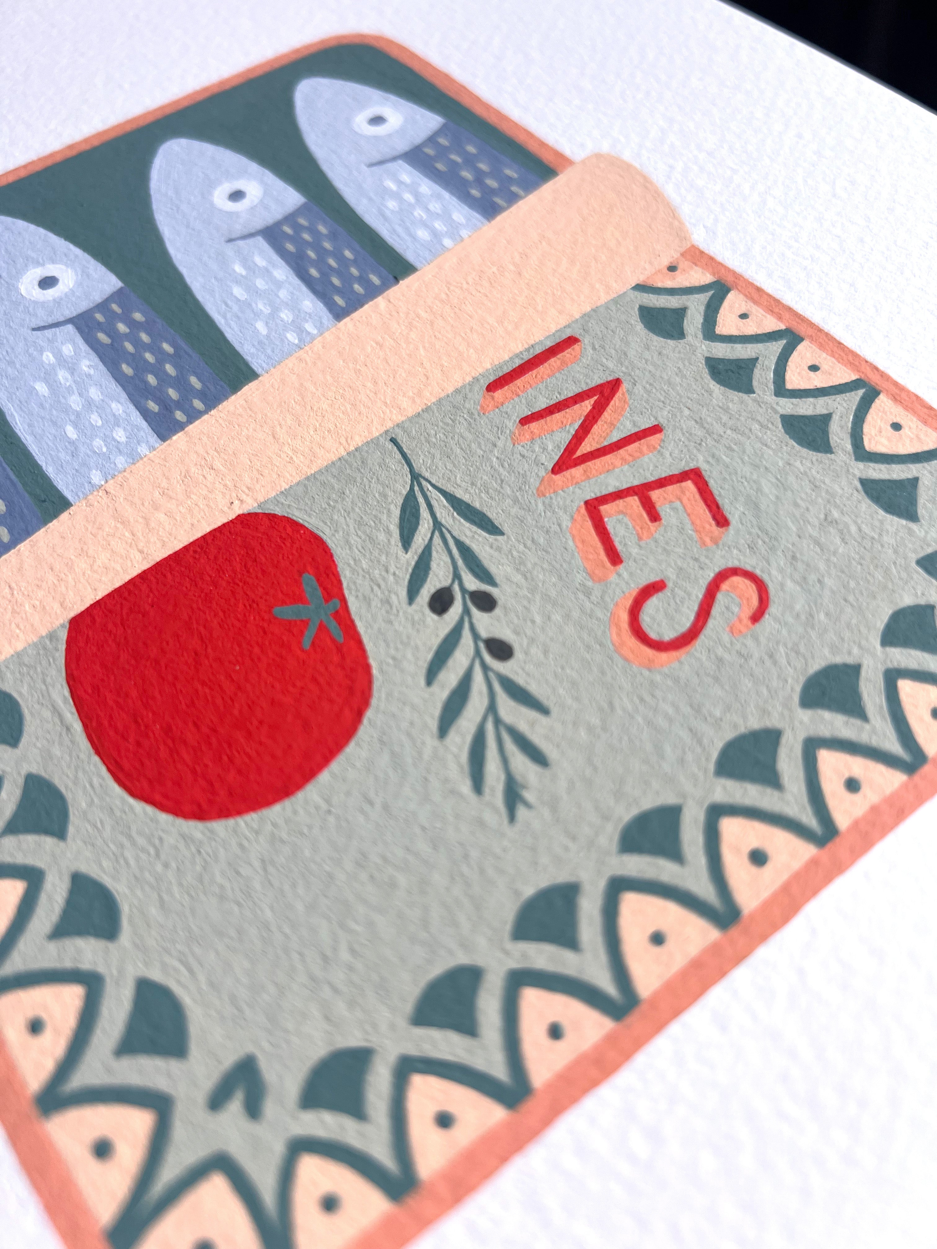 Sardines Original Painting - Acrylic Gouache on Cold Press Watercolor Paper